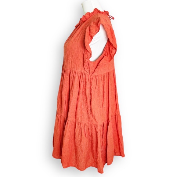 EN SAISON EYELET FLUTTER SLEEVE WASHED COTTON ORANGE BABYDOLL RUFFLED MI… - Picture 11 of 16